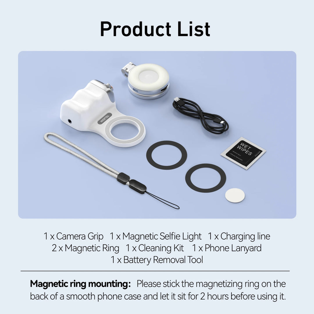 TELESIN P1-MP-10 Magnetic Phone Camera Grip | Bluetooth Remote Fill Light Handle for iPhone Android