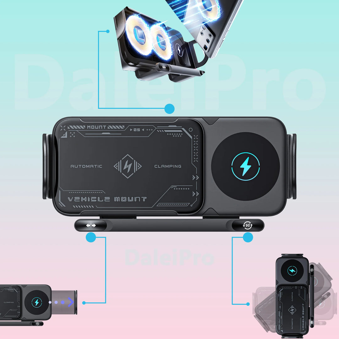 Electric Car Phone Mount Wireless Charger Auto-Clamp 15W