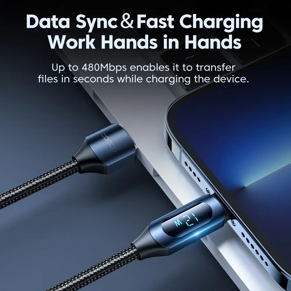 Toocki LED Display iPhone Cable | 2.4A Fast Charging Lightning Braided Cord 1m 2m iPhone 14–7