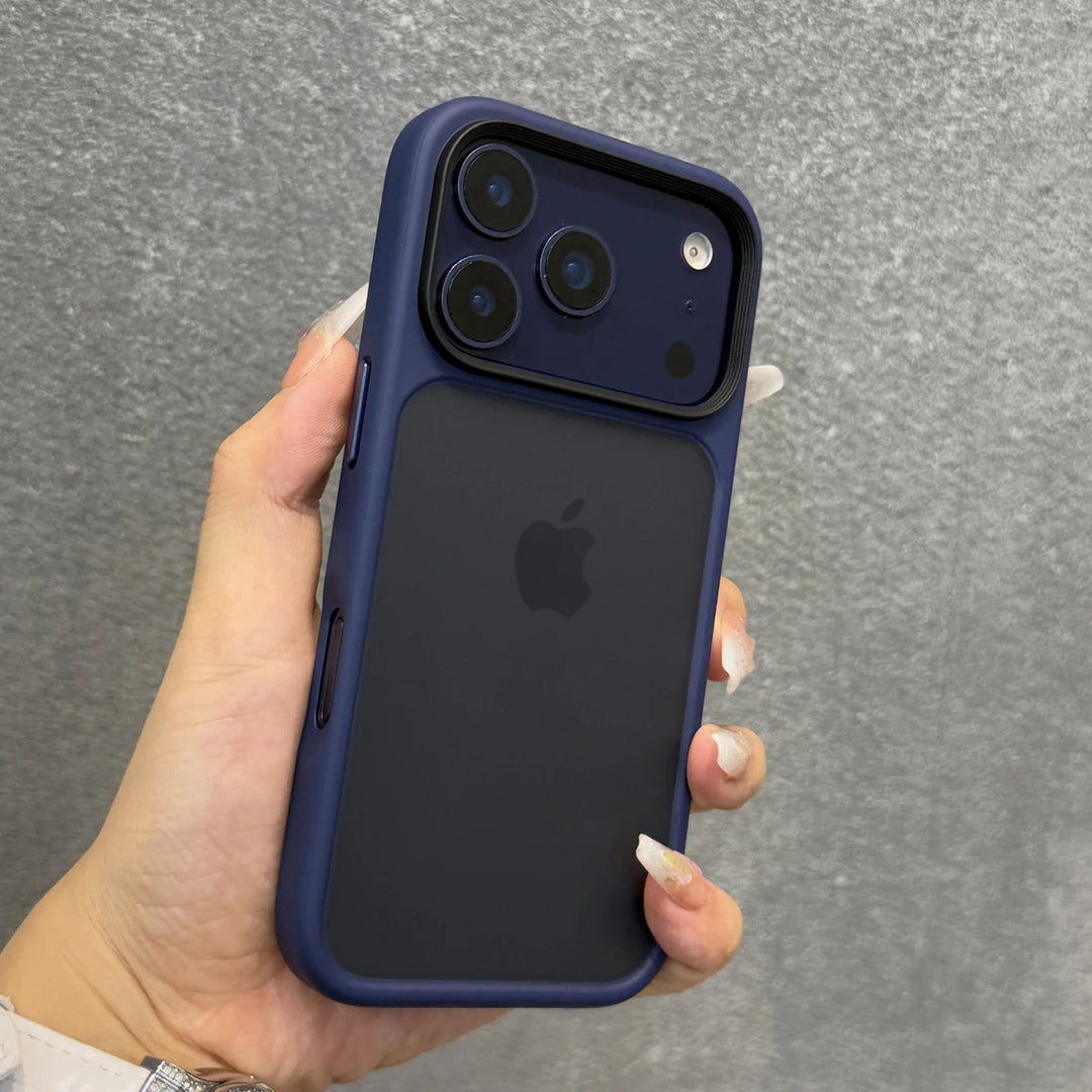 Luxury Orange Matte Transparent iPhone 17 Pro Max Case | Metal Buttons Shockproof Cover