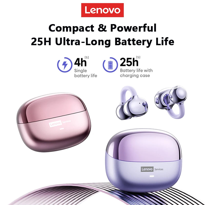 Lenovo LE302 Bluetooth 6.0 Ear Clip Headphones | ANC HiFi Stereo | Waterproof Sports Earphones