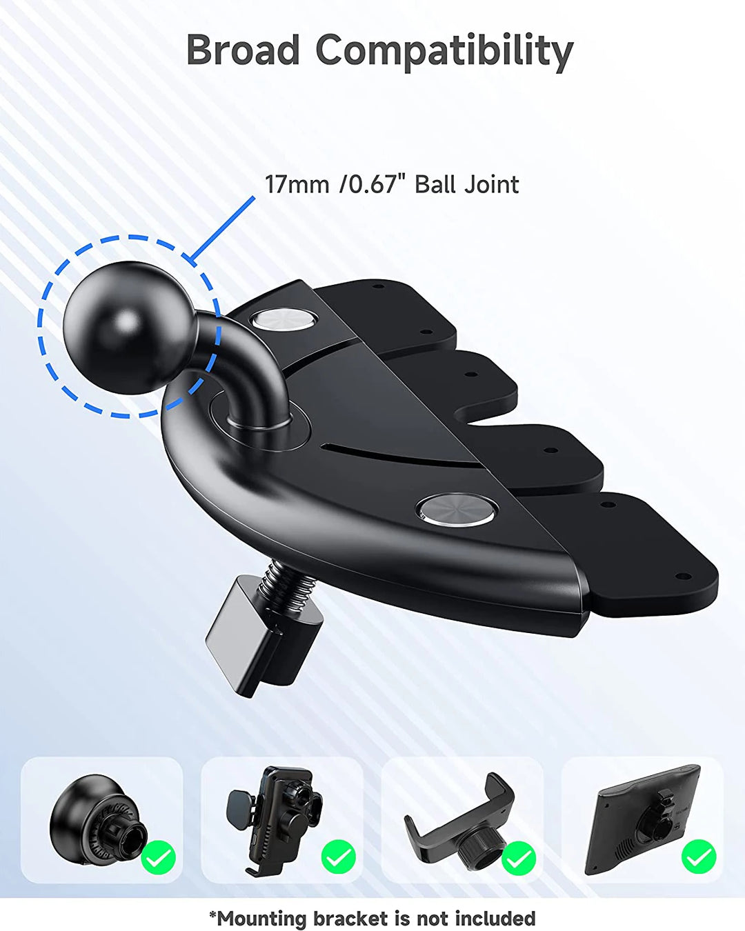 17mm Ball CD Slot Car Mount – Adjustable Phone & Tablet Holder