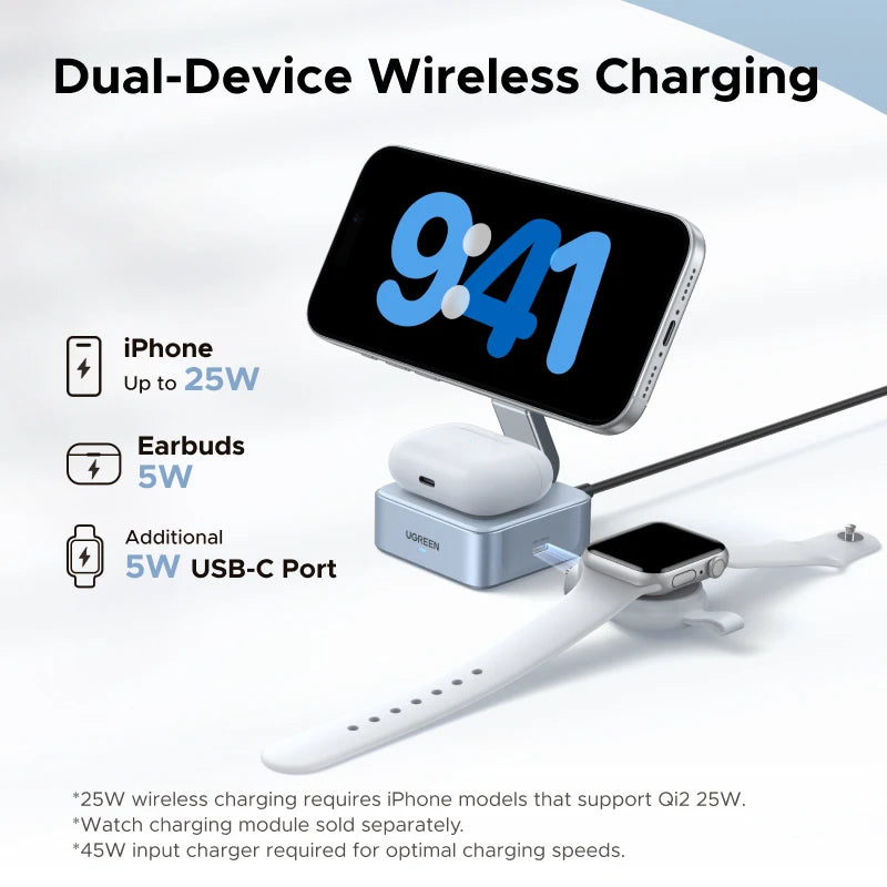 UGREEN MagFlow Qi2.2 25W 2-in-1 Magnetic Charger Stand