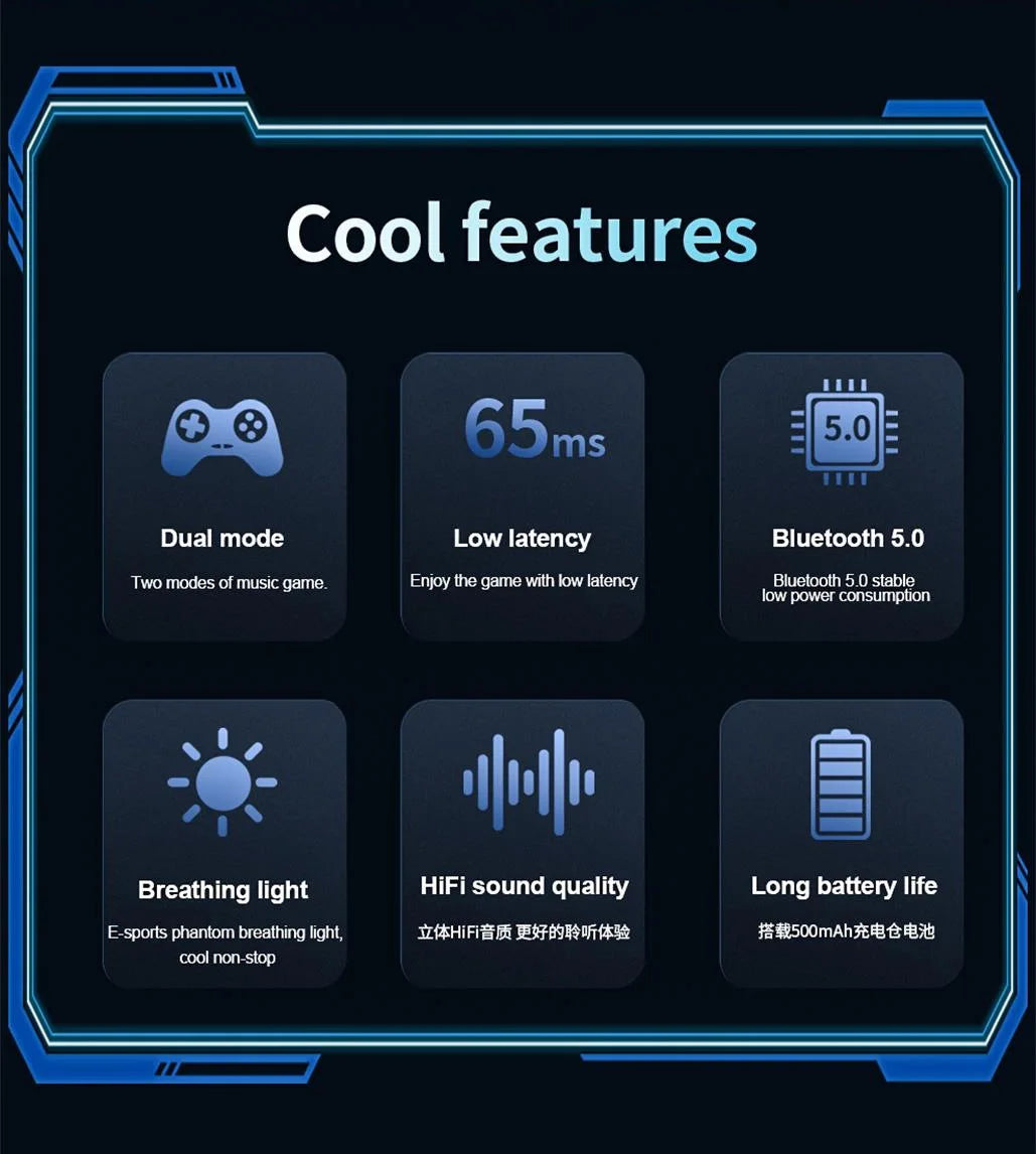 PloutoRich Bluetooth 5.0 Gaming Earbuds