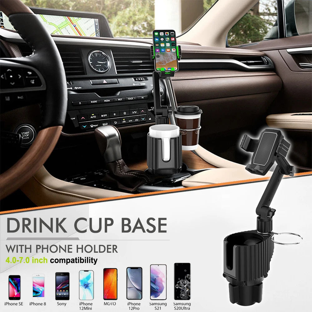 Car Cup Holder Phone Mount – 360° Adjustable Universal GPS Cradle Stand