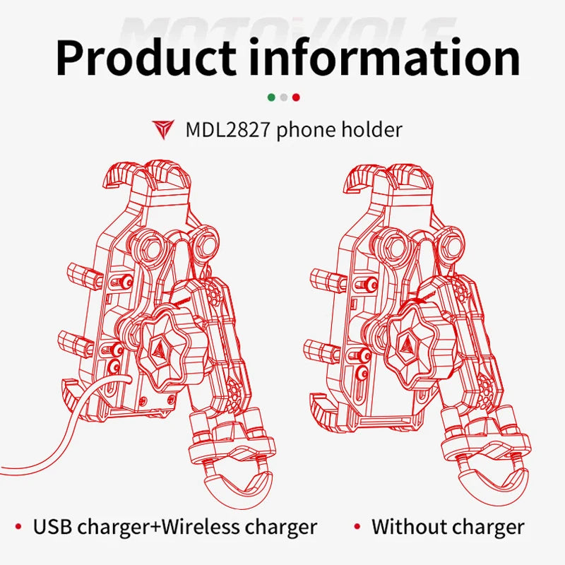 MOTOWOLF Motorcycle Wireless Charging Phone Mount – 3.0 Quick Charge GPS Holder