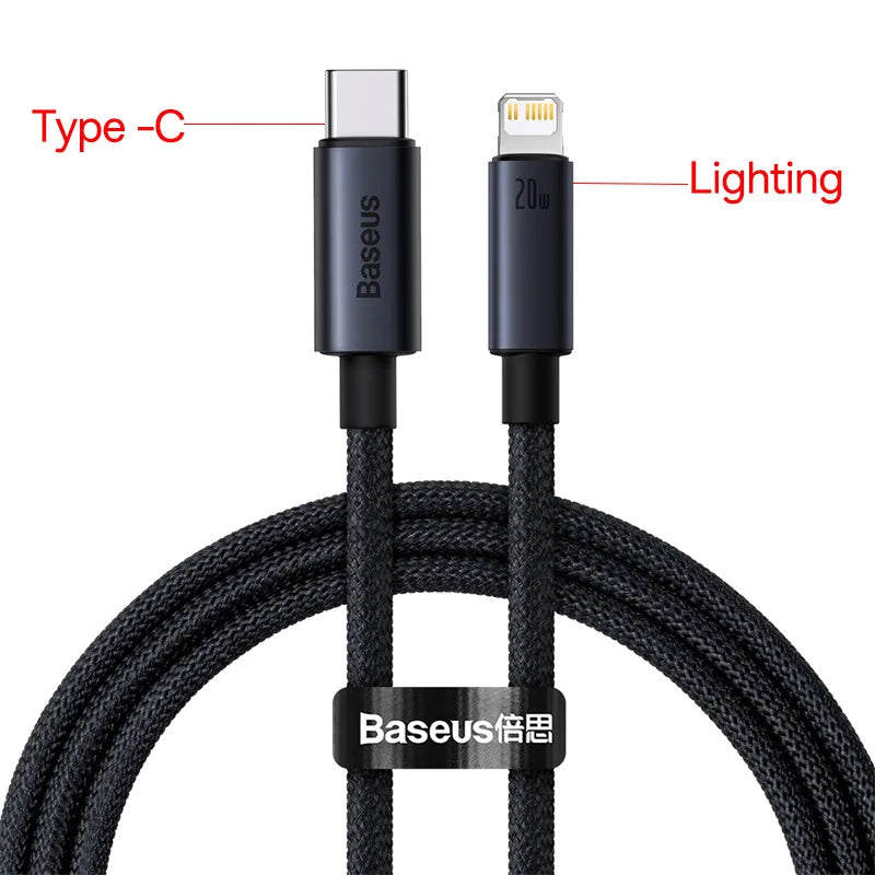 Baseus USB-C to Lightning Cable 3A | 20W PD Fast Charging Braided for iPhone 13 12 11 X XR 8