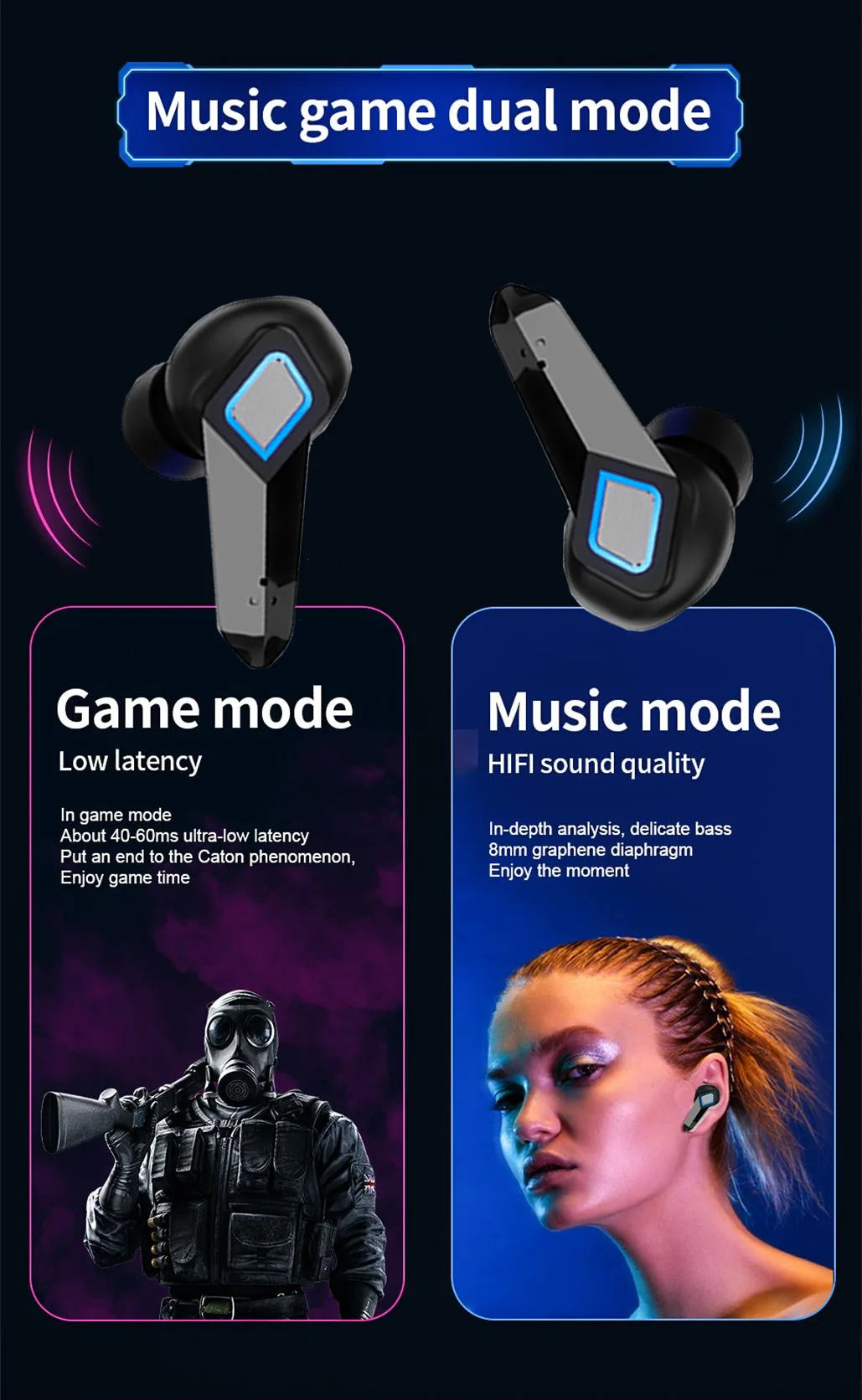 PloutoRich Bluetooth 5.0 Gaming Earbuds
