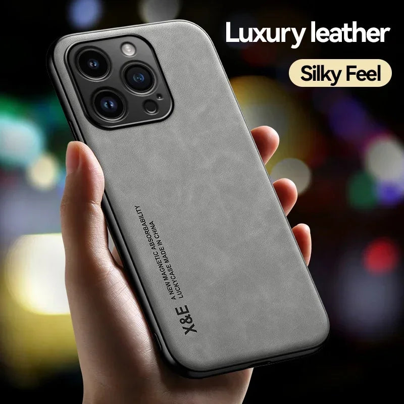 Buy Luxury Leather iPhone Case 2026 – Magnetic Car Holder | Free Shipping & Fast Delivery