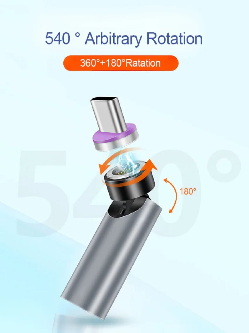 Bkiyougo 540° Magnetic Type-C Adapter | PD 5A Fast Charging | Data Transfer | iPhone & Android