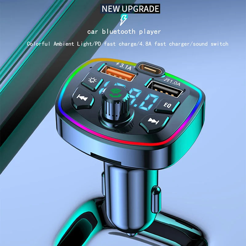 Bluetooth 5.0 FM Transmitter for Hands-Free Call, Car USB Charger, MP3 Player
