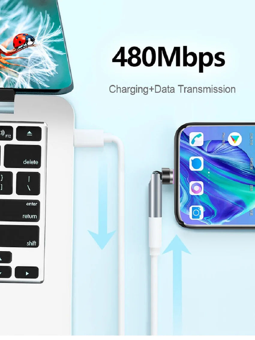 Bkiyougo 540° Magnetic Type-C Adapter | PD 5A Fast Charging | Data Transfer | iPhone & Android