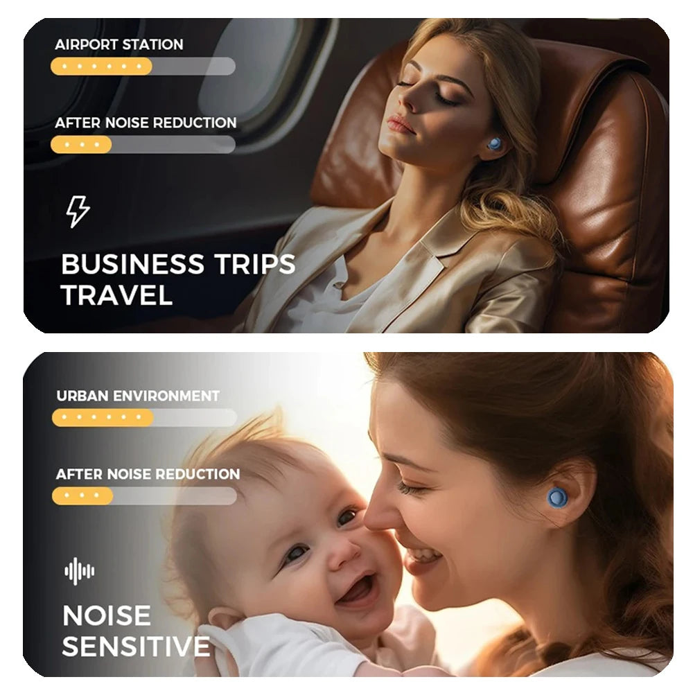 Reusable Silicone Earplugs High-Density Noise Blocking Sleep