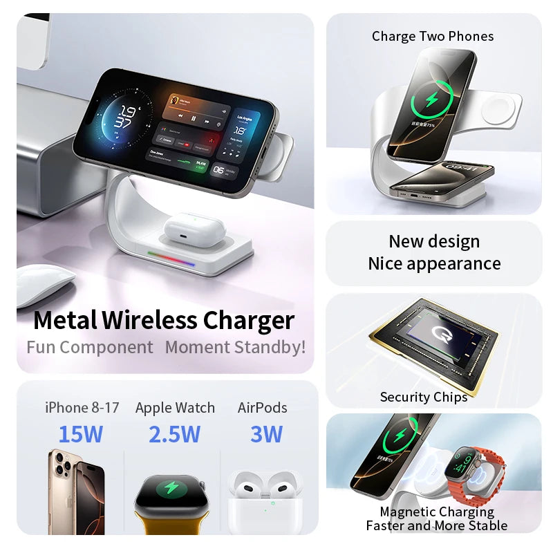 CrownQu 4-in-1 Magnetic Wireless Charging Station – 15W