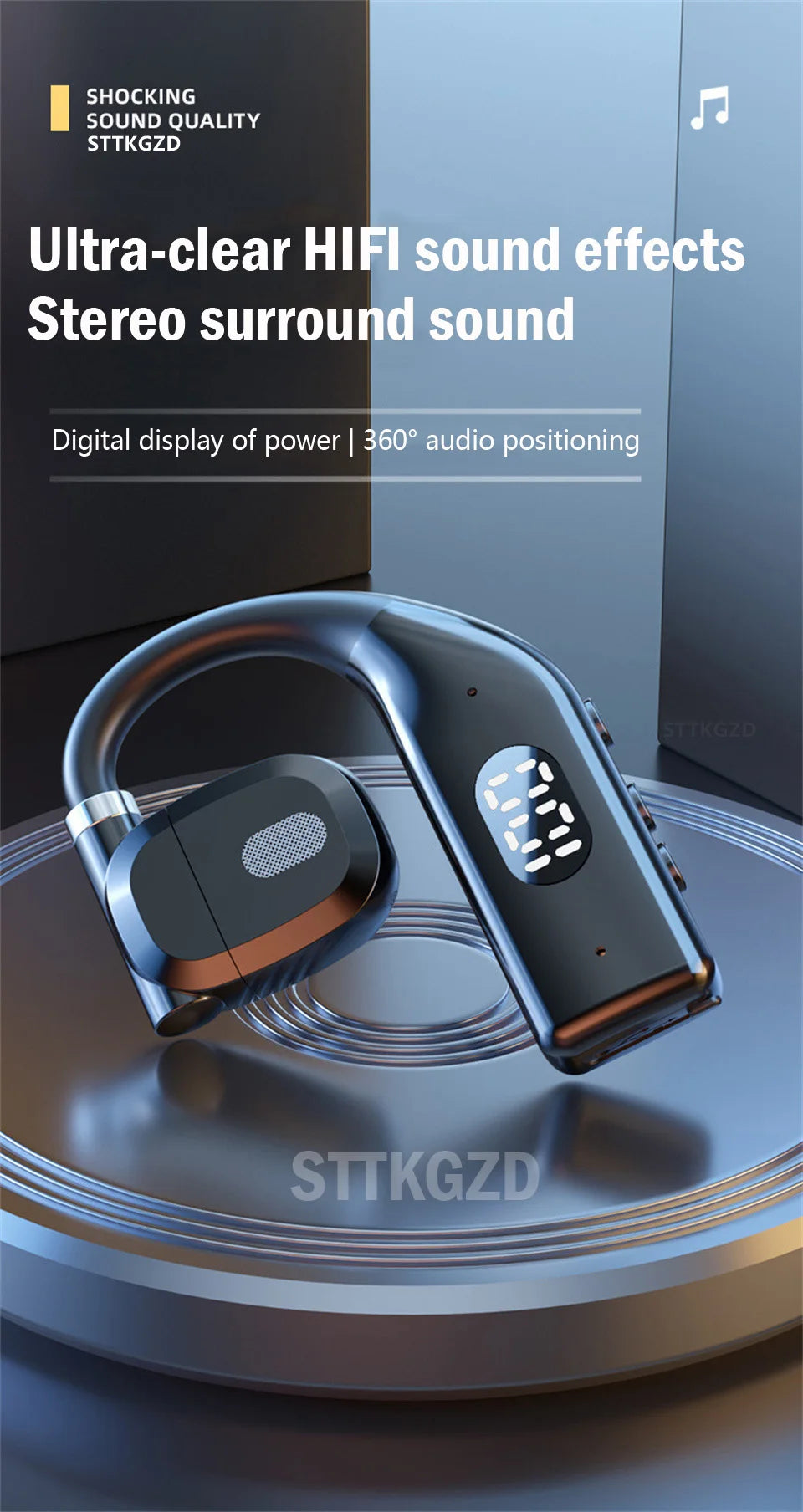 STTKGZD Bluetooth 5.3 Open-Ear Helmet Headset with ENC Noise Reduction LED Display