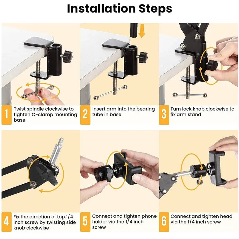 FANGTUOSI Flexible Gooseneck Phone Tripod – Desk Overhead Mount