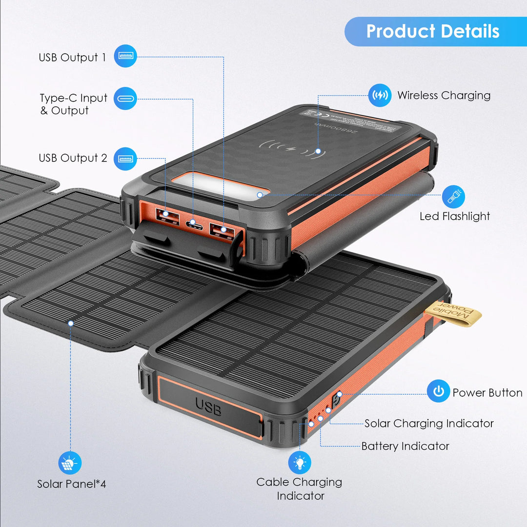 Top 26800mAh Solar Wireless Power Bank — power bank 26800mah