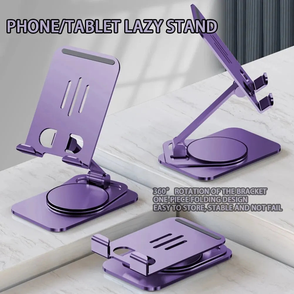 K61 Metal 360° Rotating Phone Tablet Stand | Foldable Adjustable Desk Holder for iPhone iPad