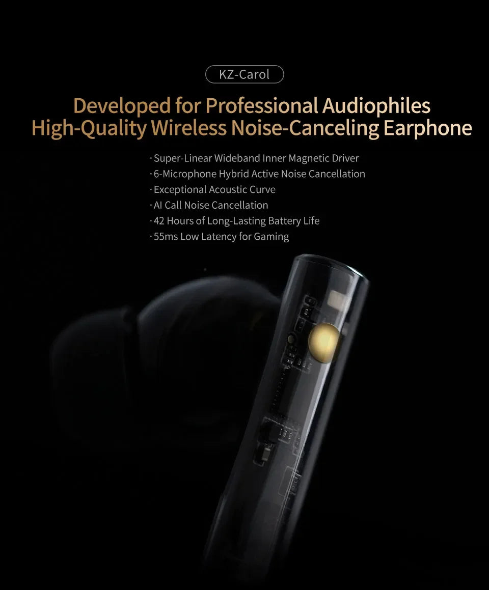 KZ Carol Wireless Earphones - 42H Battery & 6-Mic TWS