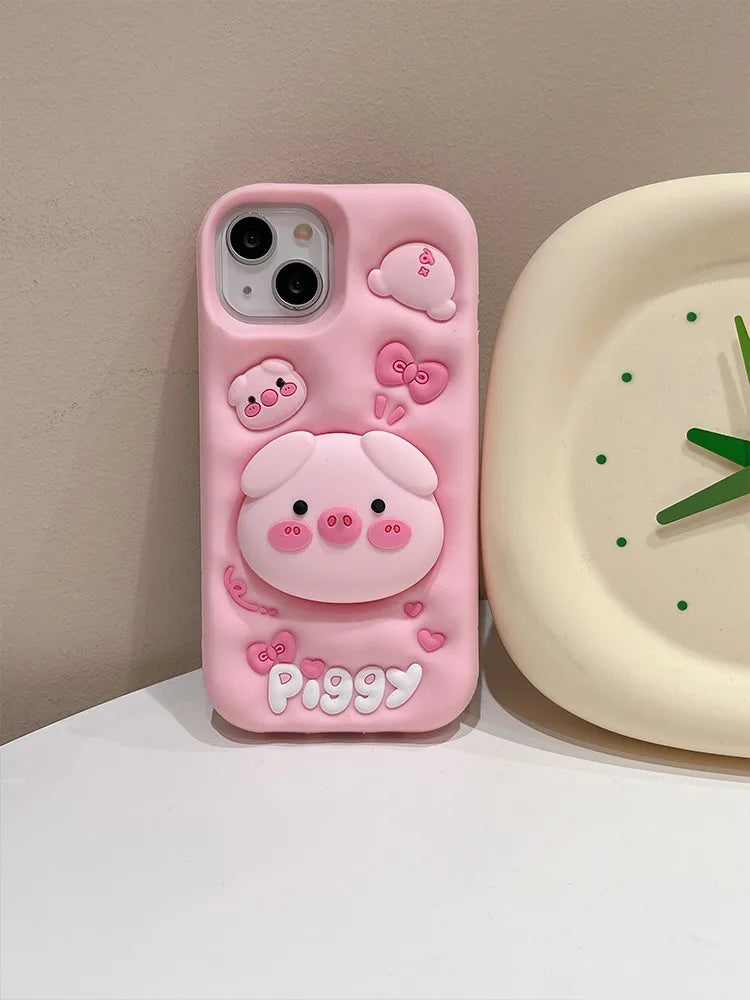 3D Pig iPhone Case with Kickstand for iPhone 11-15 Pro Max — 3d pig phonecase