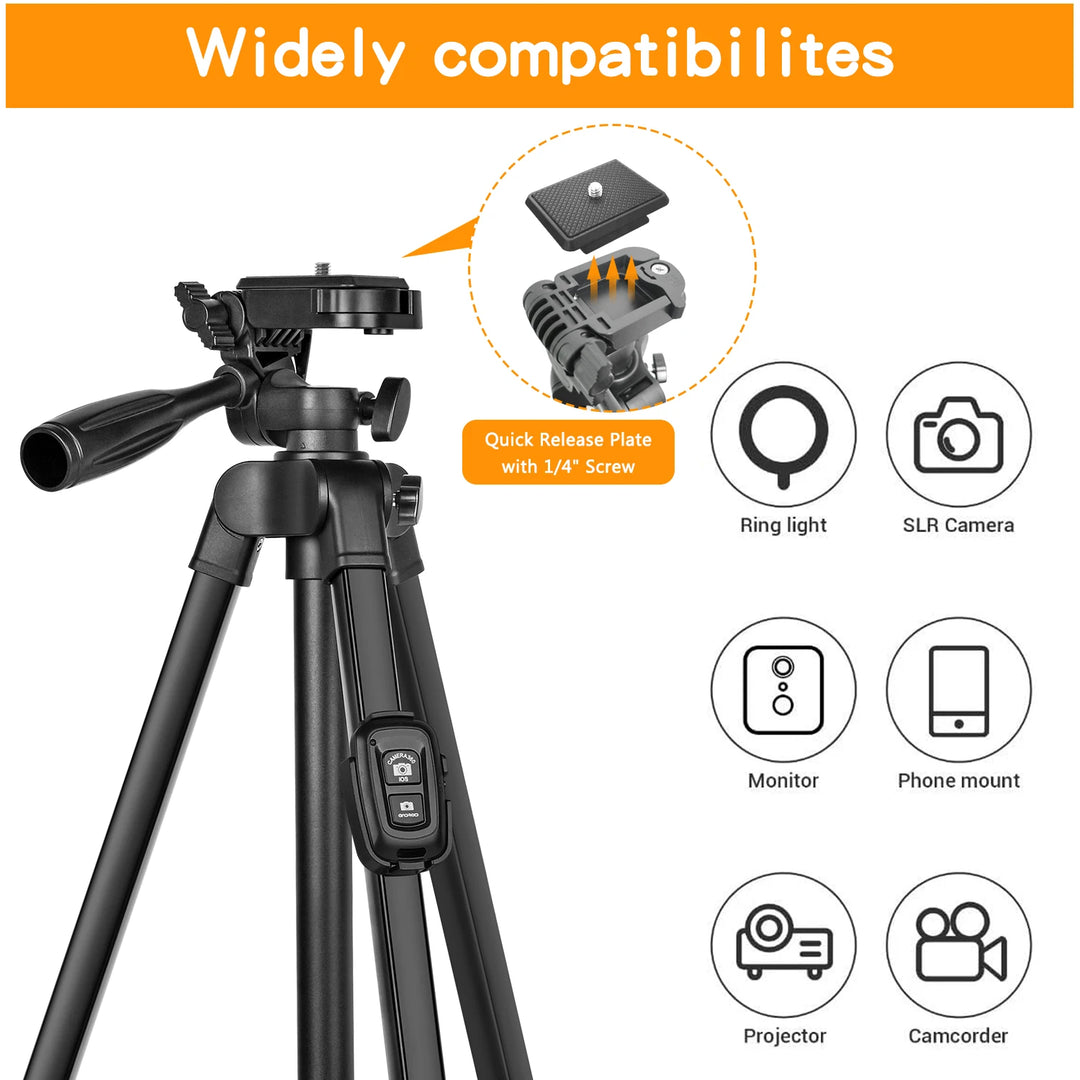 60" Aluminum Tripod with Remote DSLR Phone Camera Stand