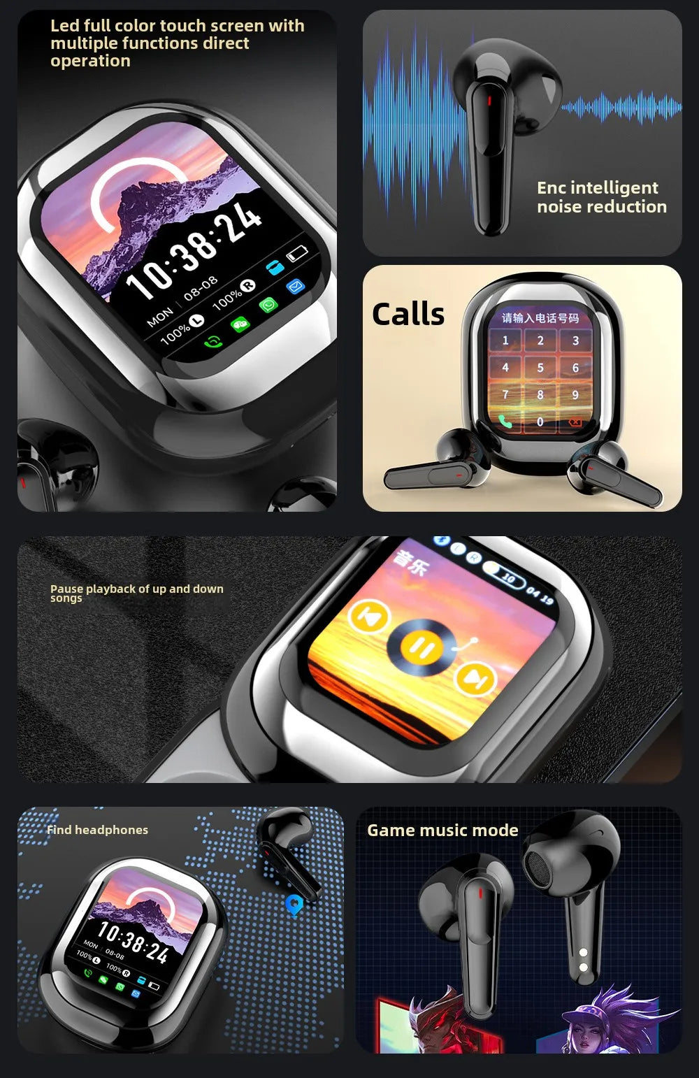 ANC Bluetooth Earphones - Noise Cancelling, Touch Screen Case & Long Battery Life