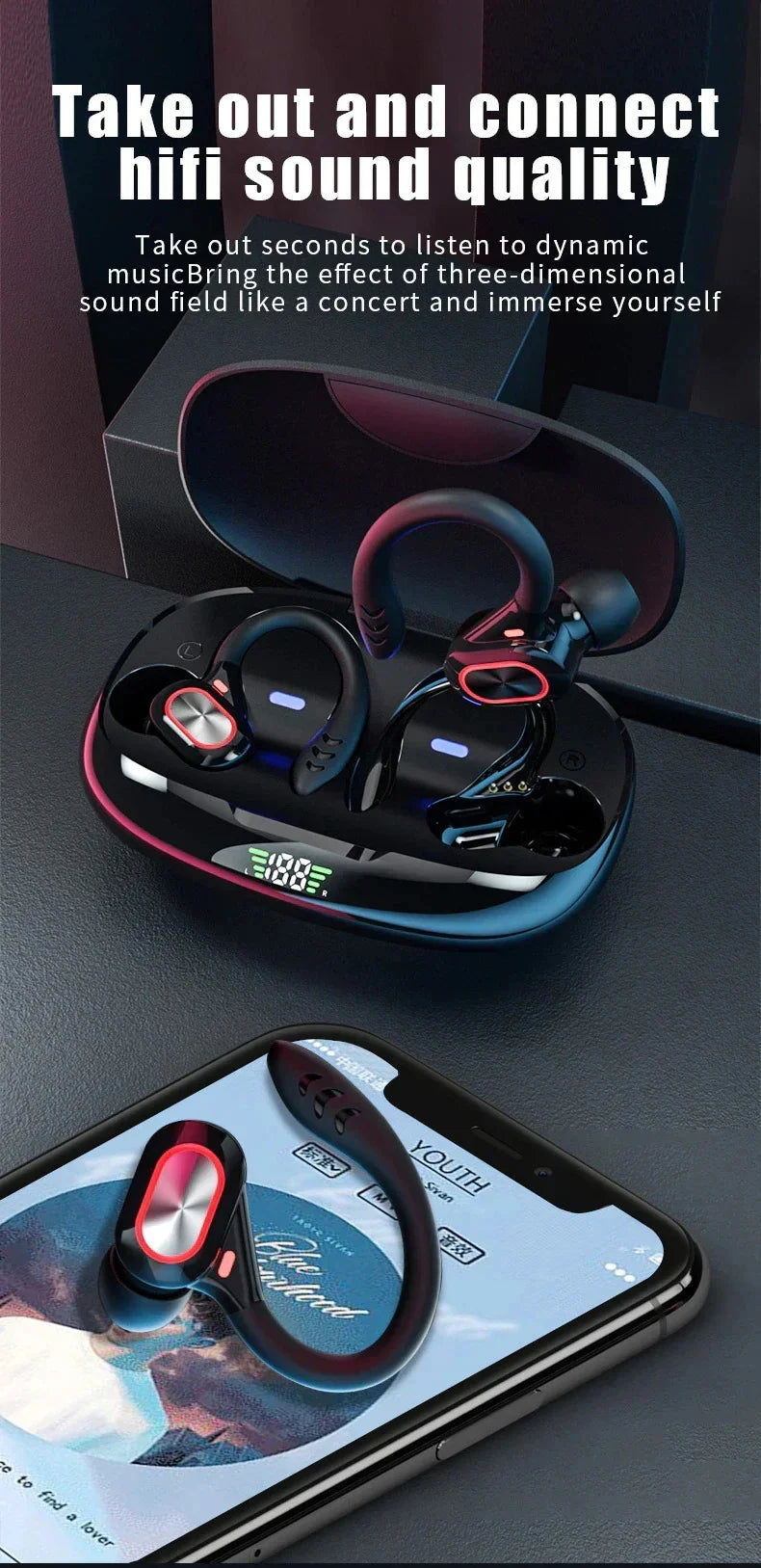 Bluetooth 5.3 Ear Hook Earbuds with Hybrid ANC by JEFF's Favorite Picks