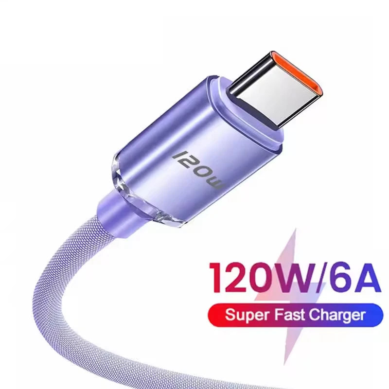 120W 6A USB-A to USB-C Fast Charging Cable | Braided Data Cord Xiaomi Oppo Samsung PD Quick Charge