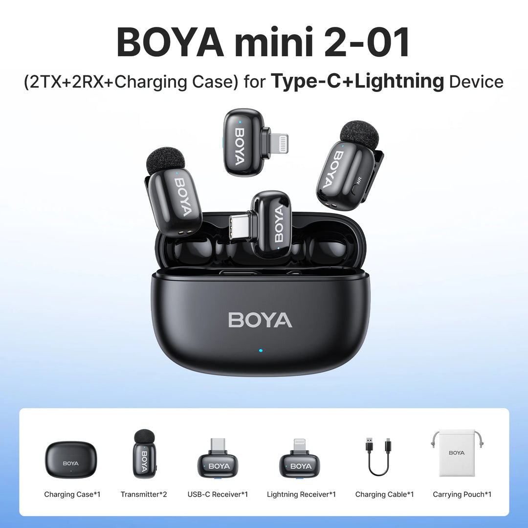 BOYA Mini 2 Wireless Lavalier Mic | AI Noise Cancellation 24-Bit for iPhone Android