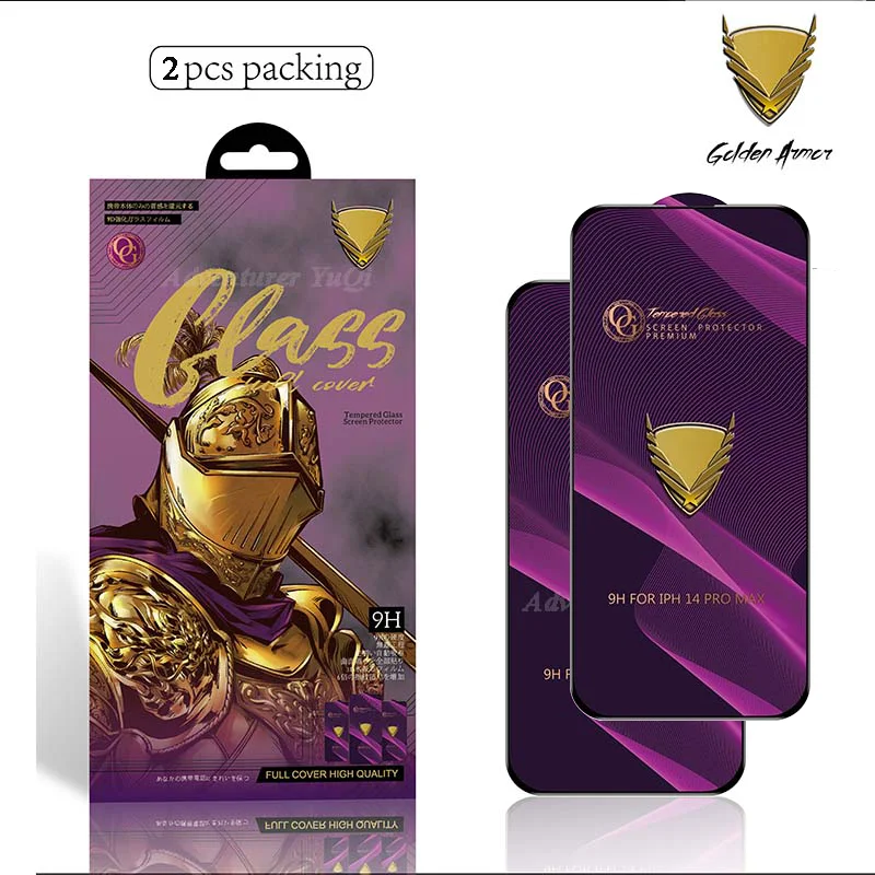 2-Pack AdvenQi Golden Armor Tempered Glass iPhone 17 16 15 14 13 12 11 X XR XS 7 8 Plus Full Glue