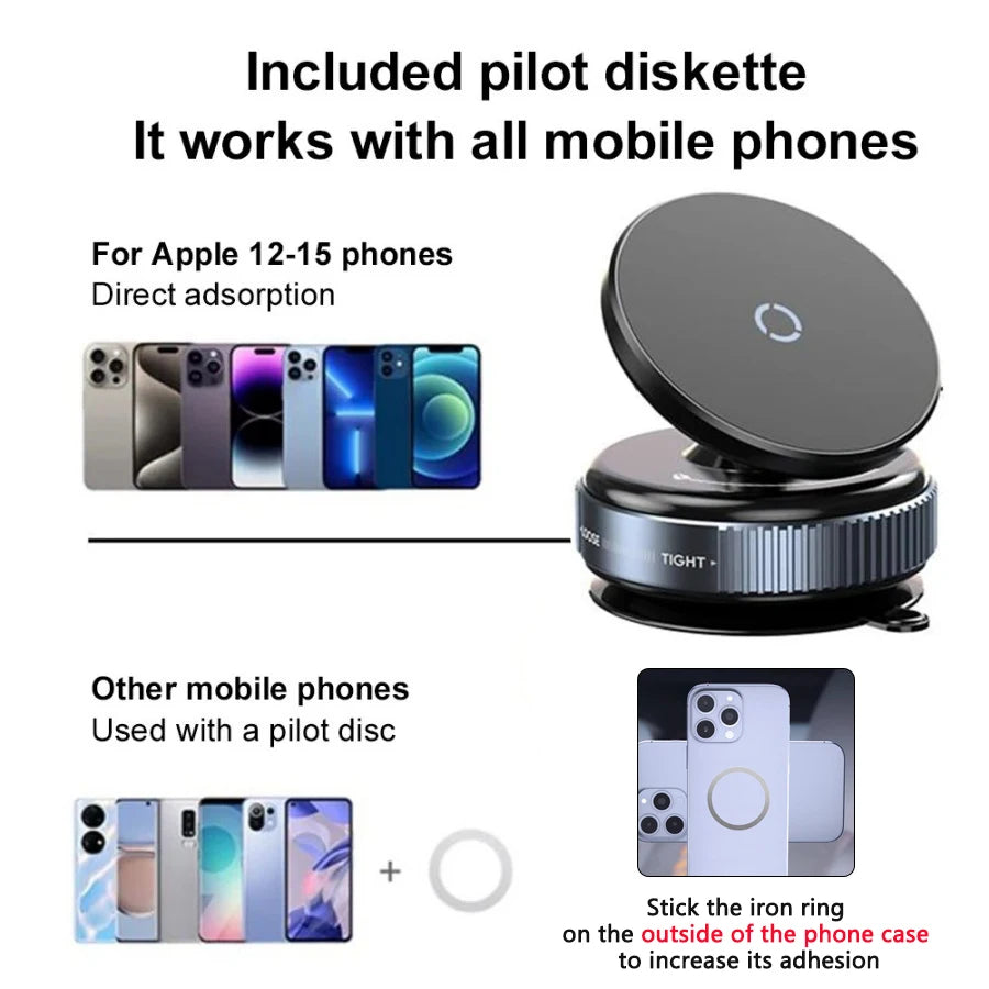 YLZ MagSafe Magnetic Vacuum Car Phone Holder | 360° Windshield Dashboard Mount for iPhone Android