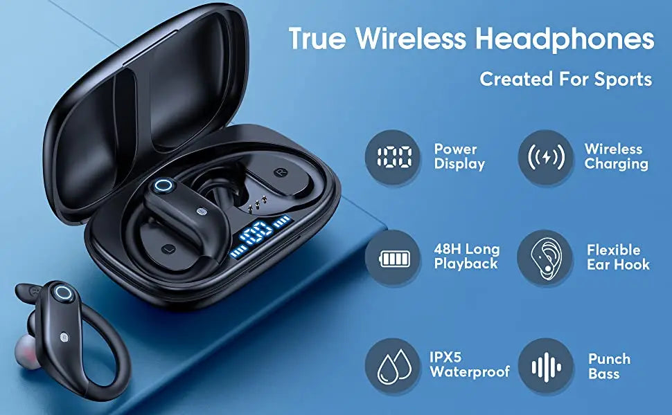 GDLYL Ear Hook Wireless Earbuds - 48H Playtime | Wireless Charging Case