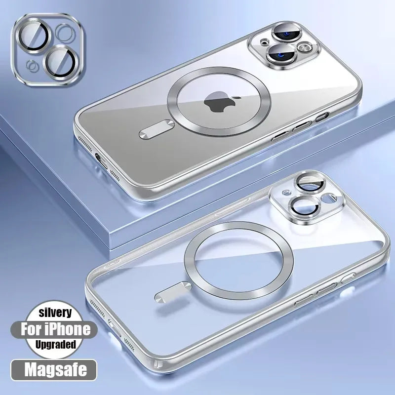 BYGJMY Clear Plating MagSafe Case for iPhone 16 Plus 15 14 13 12 11 Pro Max — iPhone 16 Plus Clear MagSafe Case