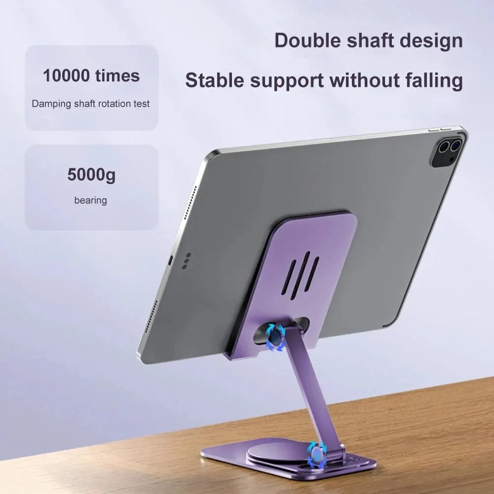 K61 Metal 360° Rotating Phone Tablet Stand | Foldable Adjustable Desk Holder for iPhone iPad