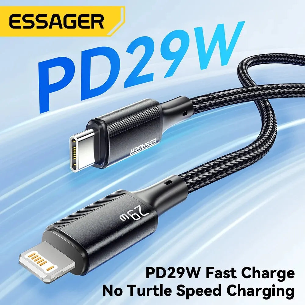 ESSAGER USB-C to Lightning Cable 3A 29W PD | Fast Charging Braided Cord iPhone 14 13 12 11 iPad