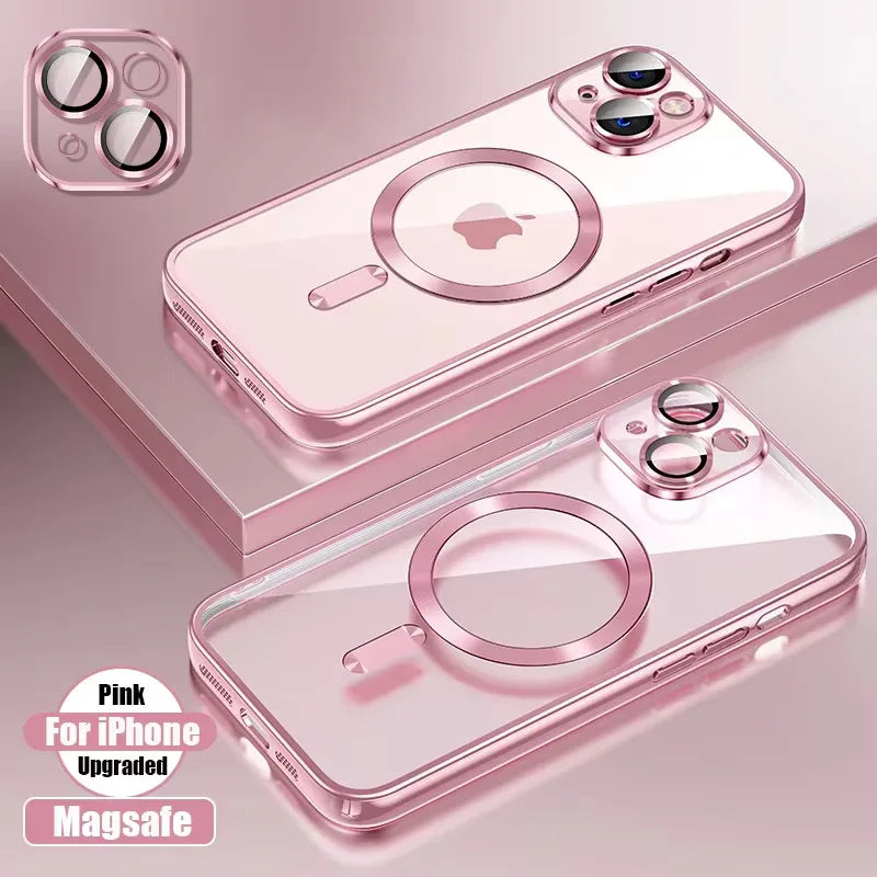 BYGJMY Clear Plating MagSafe Case for iPhone 16 Plus 15 14 13 12 11 Pro Max — iPhone 16 Plus Clear MagSafe Case