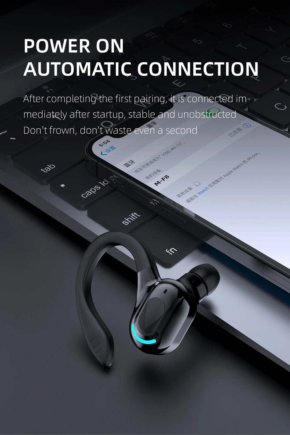 DISOUR M-F8 Wireless Ear-Hook Headset - Best Headphones for iPhone and Samsung