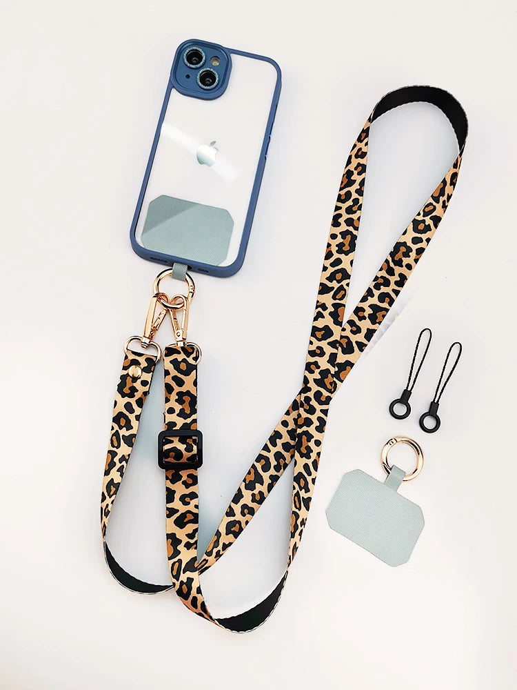 leopard print crossbody phone lanyard for car with adjustable neck strap