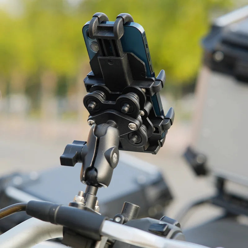 Motorcycle Phone Holder – Aluminum Shock Absorber Handlebar Mount GPS Bracket