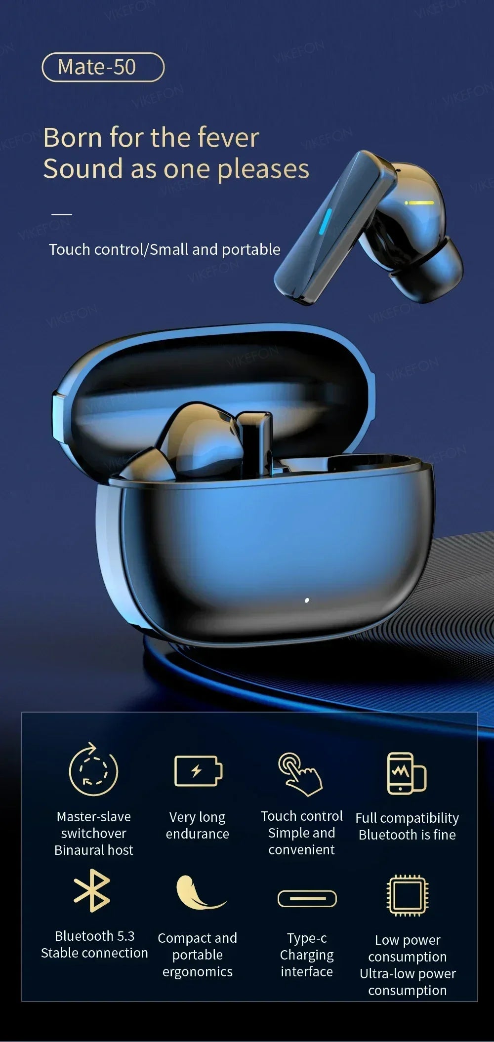 VIKEFON Wireless Earbuds with Noise Cancelling - Active Noise, Bluetooth, Mic