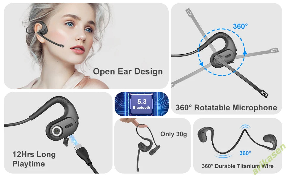 Arikasen Bluetooth 5.3 Headphones with Detachable Mic — bluetooth headphones