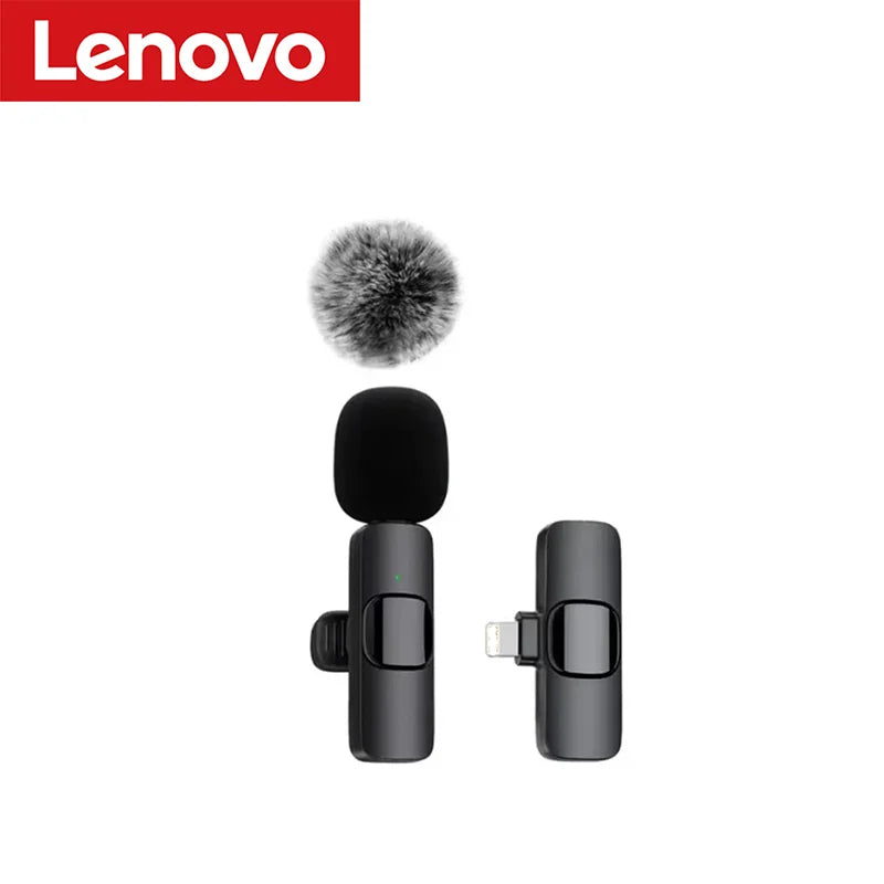 Lenovo Wireless Lavalier Microphone | Mini Clip-On Mic for iPhone Android Live Stream