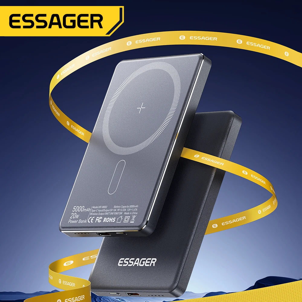 Essager 5000mAh Magnetic Wireless Power Bank 20W Fast Charging for iPhone 17 16 15 14 MagSafe