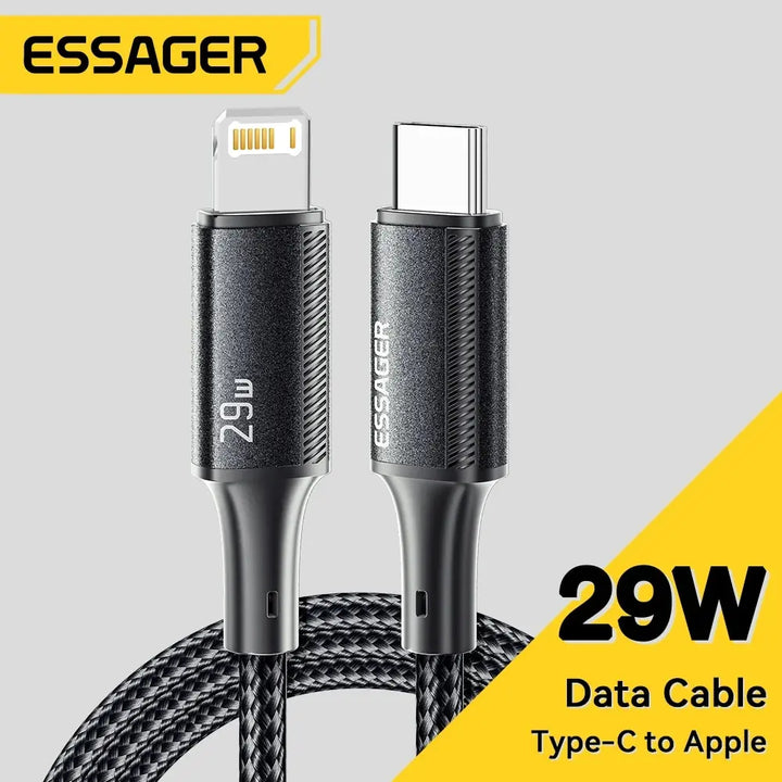 ESSAGER USB-C to Lightning Cable 3A 29W PD | Fast Charging Braided Cord iPhone 14 13 12 11 iPad