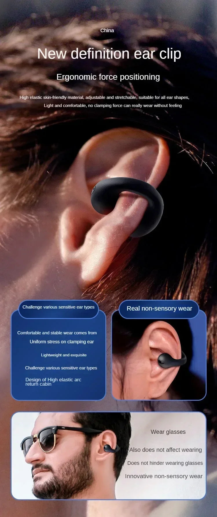 ZONGJI Wireless Ear Hook Earphones - Active Noise Cancellation Headsets