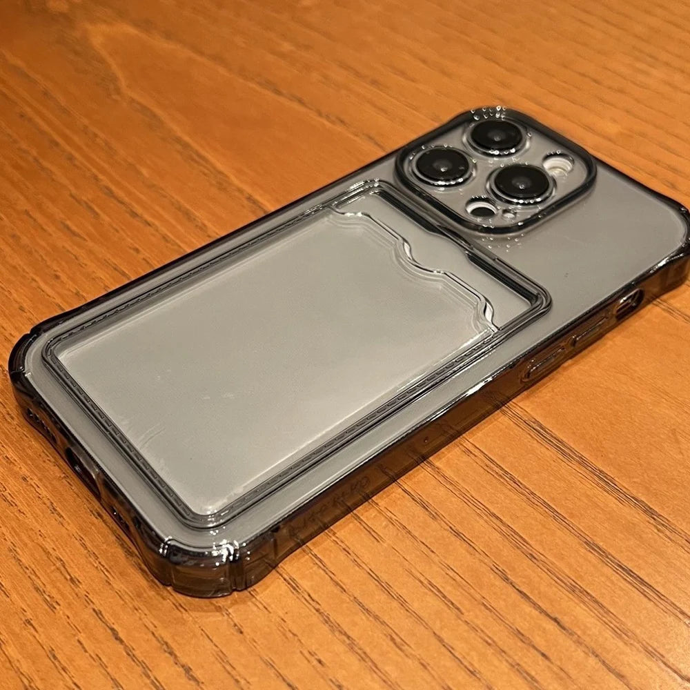 Transparent iPhone Case with Card Slot - Slim Shockproof Cover