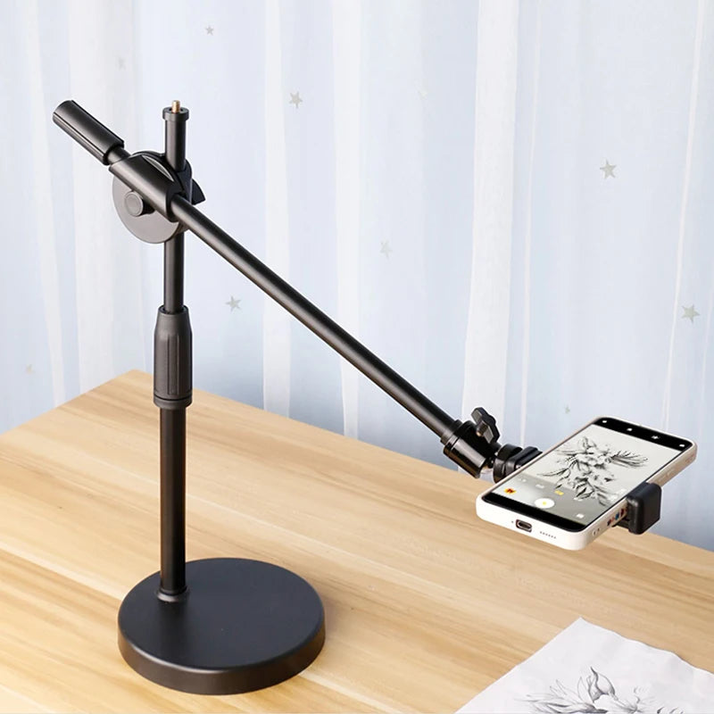 Overhead Tabletop Tripod with Boom Arm & Phone Holder – Photography Stand