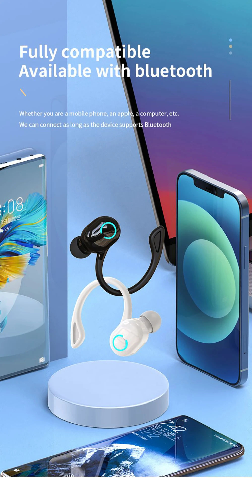 Active Noise Cancellation Wireless Ear Hook Headset