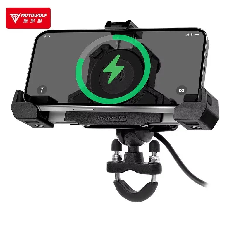 MOTOWOLF Motorcycle Phone Holder – Wireless Charging Shock Mount