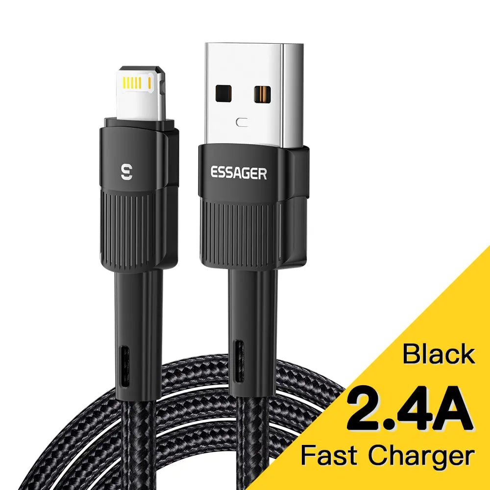 ESSAGER 2.4A Lightning iPhone Cable | Fast Charging Braided Cord iPhone 13 12 11–5 XR XS SE